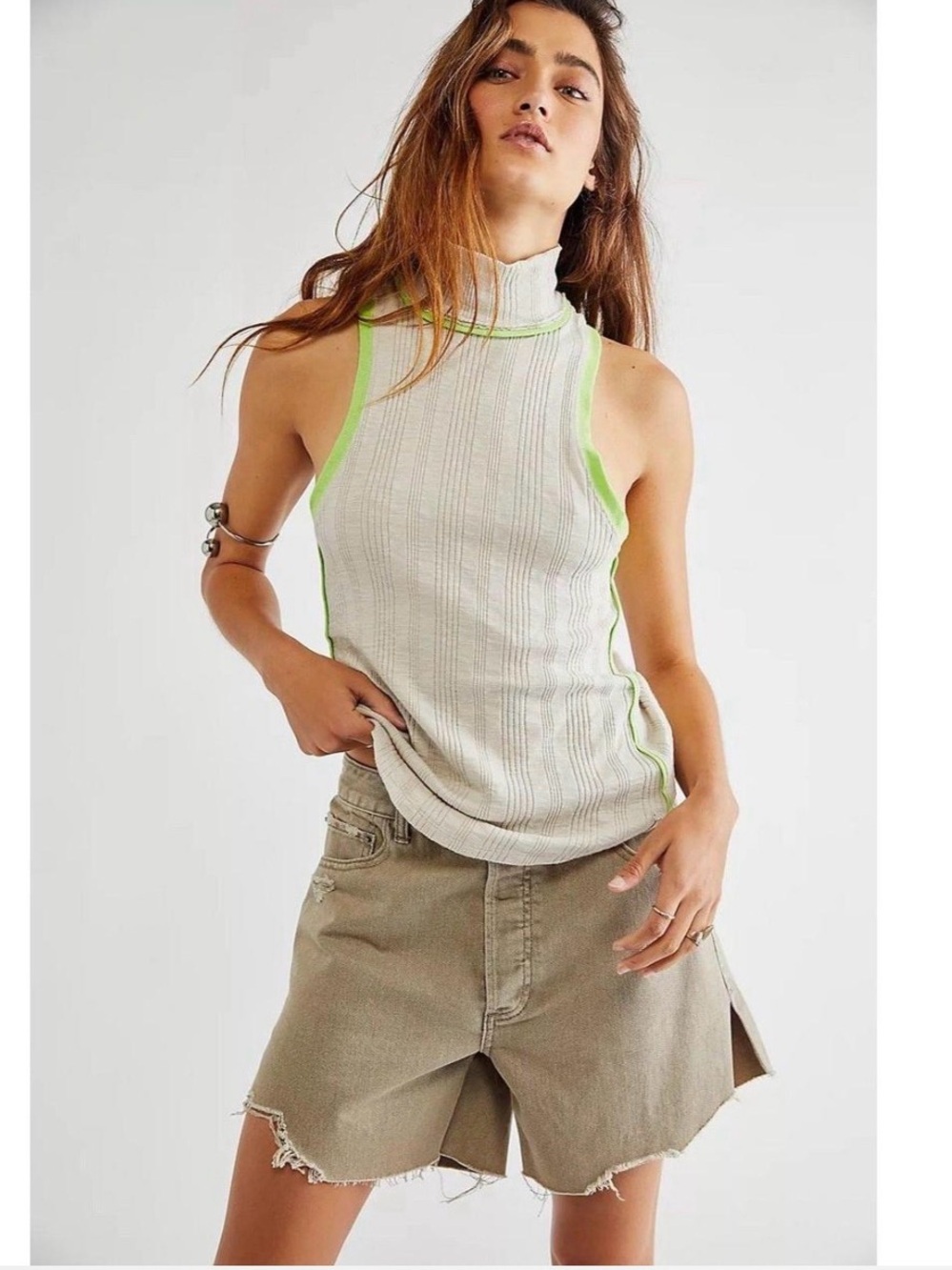 Free People We The Free Marley Mock Tank – Ribbed Contrast Hem – Size XS